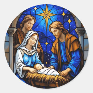 Nativity Stained Glass Christmas Window Classic Round Sticker