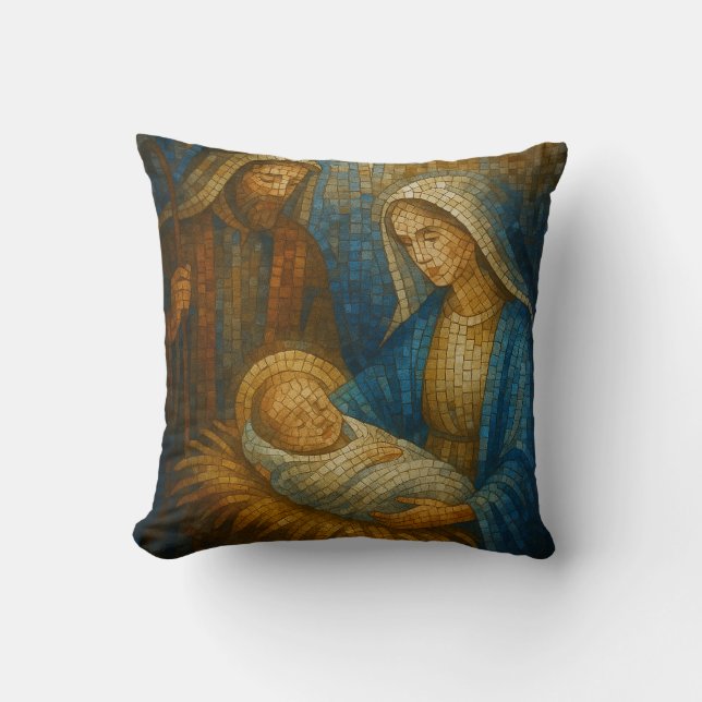 Nativity Stained Glass Mosaic | Holy Family  Cushion (Front)