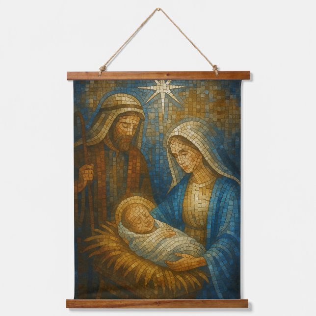 Nativity Stained Glass Mosaic | Holy Family  Hanging Tapestry (Front)