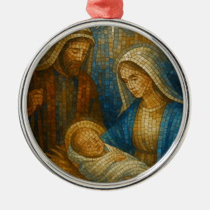 Nativity Stained Glass Mosaic Holy Family Metal Tree Decoration
