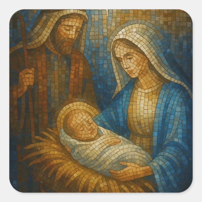 Nativity Stained Glass Mosaic | Holy Family  Square Sticker (Front)