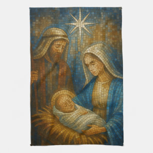 Nativity Stained Glass Mosaic Holy Family Tea Towel