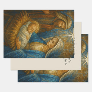 Nativity Stained Glass Mosaic Holy Family Wrapping Paper Sheet