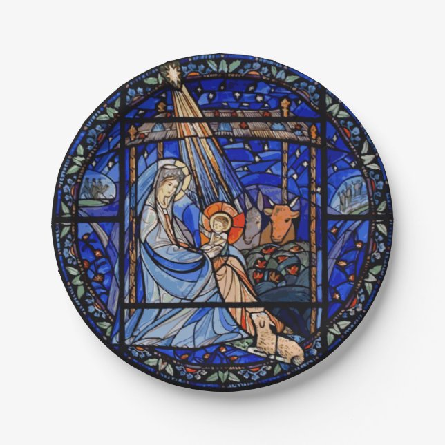 Nativity Stained Glass Paper Plate (Front)