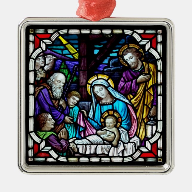 Nativity Stained Glass Print Metal Tree Decoration (Front)