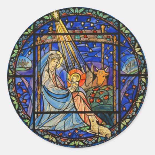 Nativity Stained Glass Window Classic Round Sticker Uk