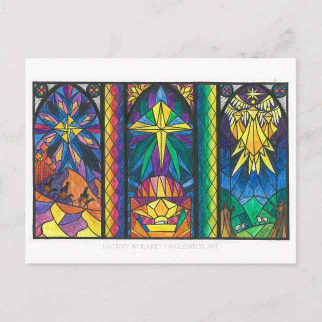 Nativity Stained Glass Window Postcard (Front)