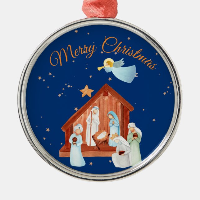 Nativity & Stars Christmas Metal Tree Decoration (Front)
