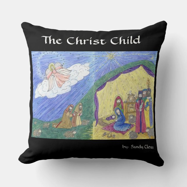 Nativity story Poem front, nativity scene on back Cushion (Front)