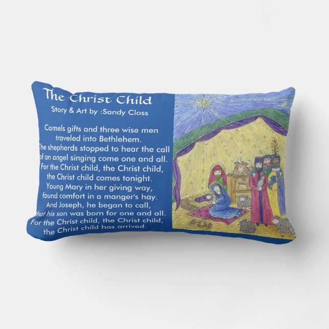 Nativity story Poem front, nativity scene on back Lumbar Cushion (Front)