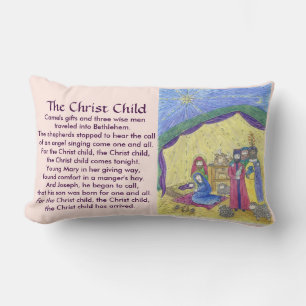 Nativity story Poem front, nativity scene on back Lumbar Cushion