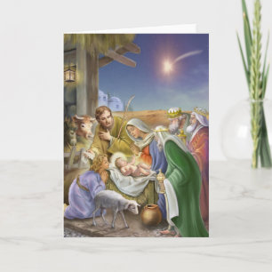 Nativity story with apostles, Jesus, Mary and Jose Holiday Card
