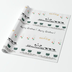 Nativity theme , red, gold, green baroque wrapping paper