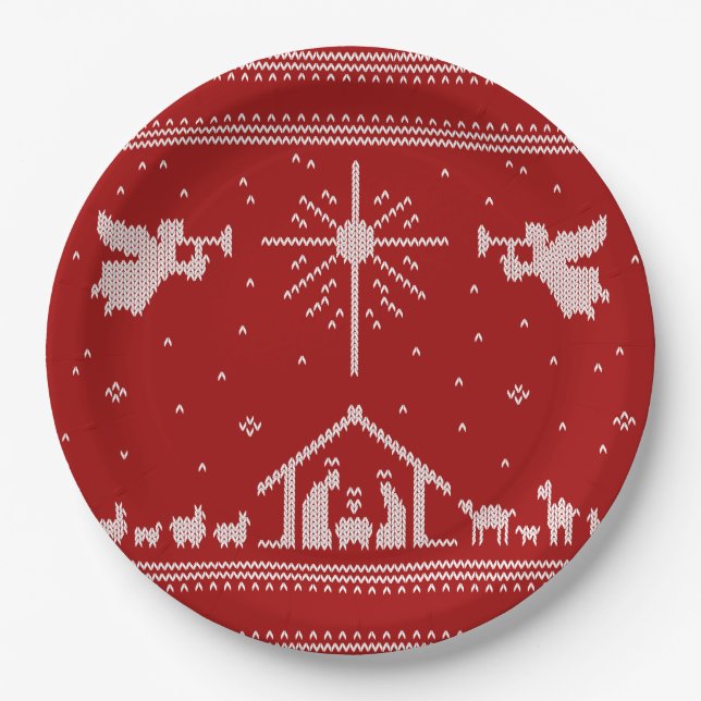 Nativity Ugly Christmas Sweater Christian Jesus Paper Plate (Front)