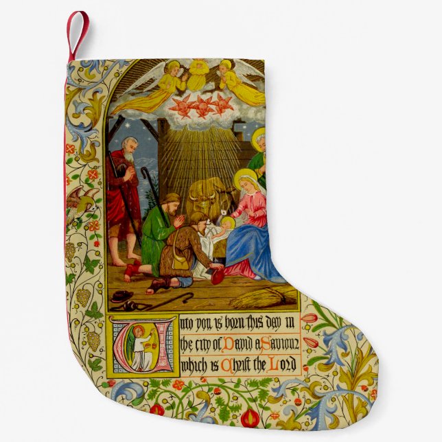 Nativity | Unto you is born this day Small Christmas Stocking (Front)