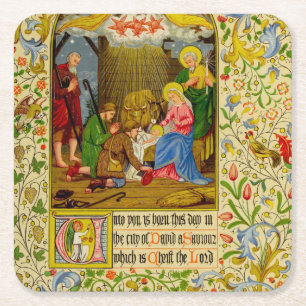Nativity   Unto you is born this day Square Paper Coaster