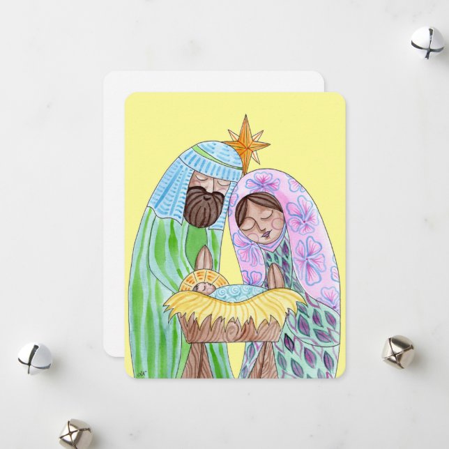 Nativity Watercolor Illustration Christmas Card  (Front/Back In Situ)