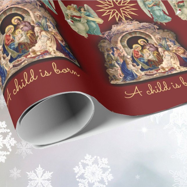 Nativity with Angels Christmas Baby Jesus Quality Wrapping Paper (Creator Uploaded)