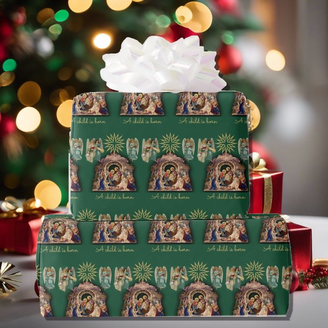 Nativity with Angels Christmas Baby Jesus Quality  Wrapping Paper (Creator Uploaded)