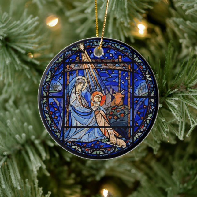 Nativity with Christmas + Date Ceramic Tree Decoration (Tree)