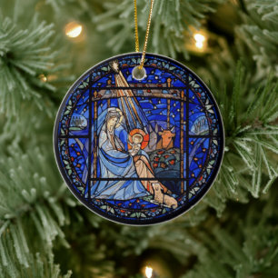 Nativity with Christmas + Date Ceramic Tree Decoration