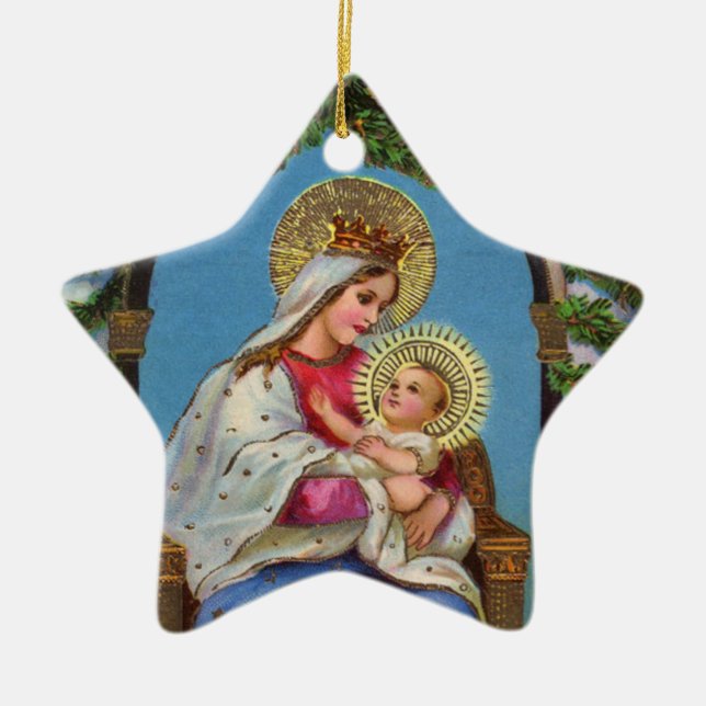 Nativity With Madonna And Child Ceramic Tree Decoration (Front)