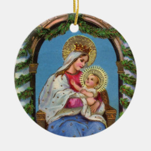 Nativity With Madonna And Child Ceramic Tree Decoration