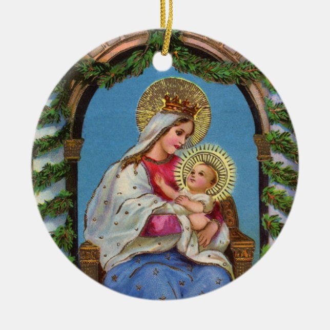 Nativity With Madonna And Child Ceramic Tree Decoration (Front)