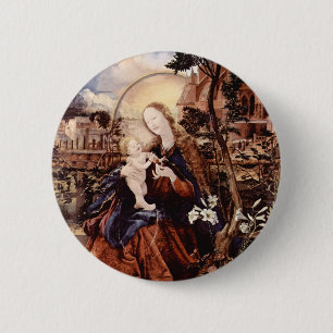 NATIVITY WITH WHITE LILLES - MAGIC OF CHRISTMAS 6 CM ROUND BADGE