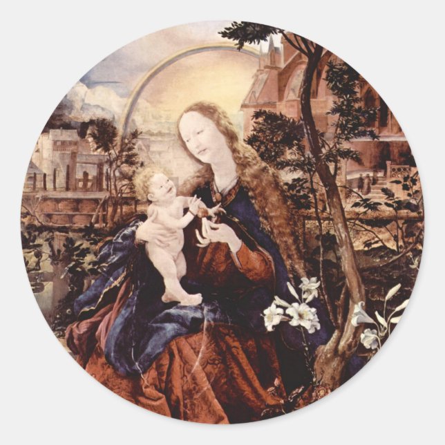NATIVITY WITH WHITE LILLES - MAGIC OF CHRISTMAS CLASSIC ROUND STICKER (Front)