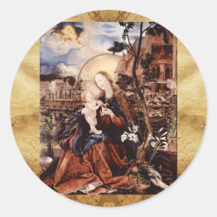 NATIVITY WITH WHITE LILLES - MAGIC OF CHRISTMAS CLASSIC ROUND STICKER