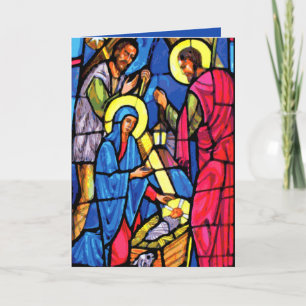Nativity Zoom Stained Glass Christmas Holiday Card