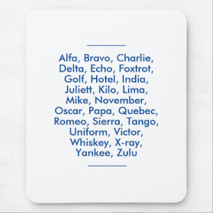 "NATO" phonetic alphabet, Alfa to Zulu Mouse Mat