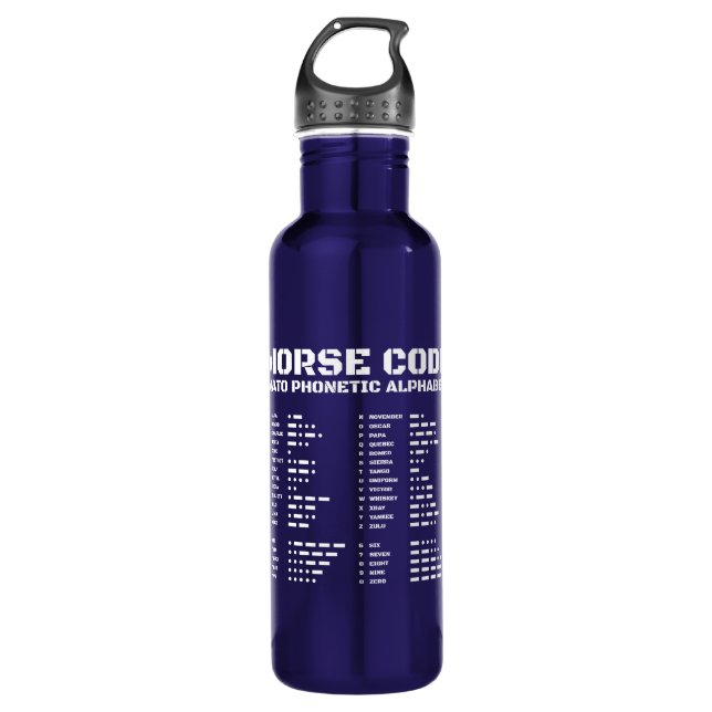 NATO Phonetic Alphabet Blue and White Morse Code 710 Ml Water Bottle (Front)