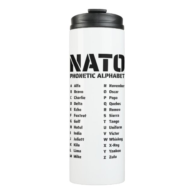 NATO Phonetic Alphabet Chart Thermal Tumbler (Front)