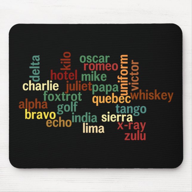 NATO Phonetic Alphabet (Dark Background) Mouse Mat (Front)