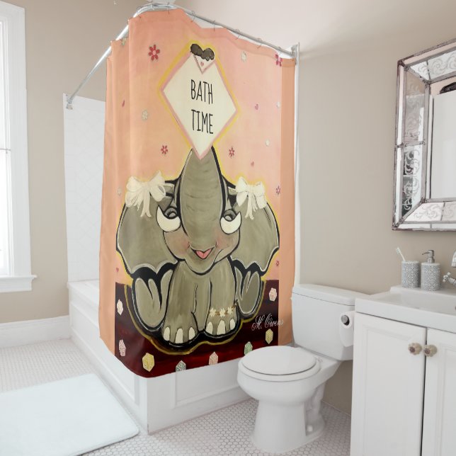 Natosha, The Elephant Speller Shower Curtain (In Situ)