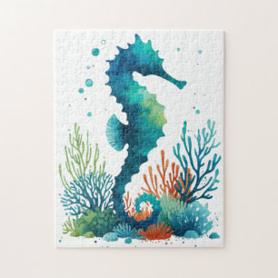 natuical/beach/coastal seahorse art jigsaw puzzle