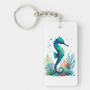 natuical/beach/coastal seahorse art key ring