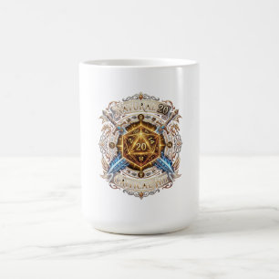 Natural 20 Critical Hit Gold Dice Crossed Swords Coffee Mug