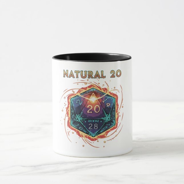 Natural 20 Flaming D20 Dice | Epic D&D Critical   Mug (Center)