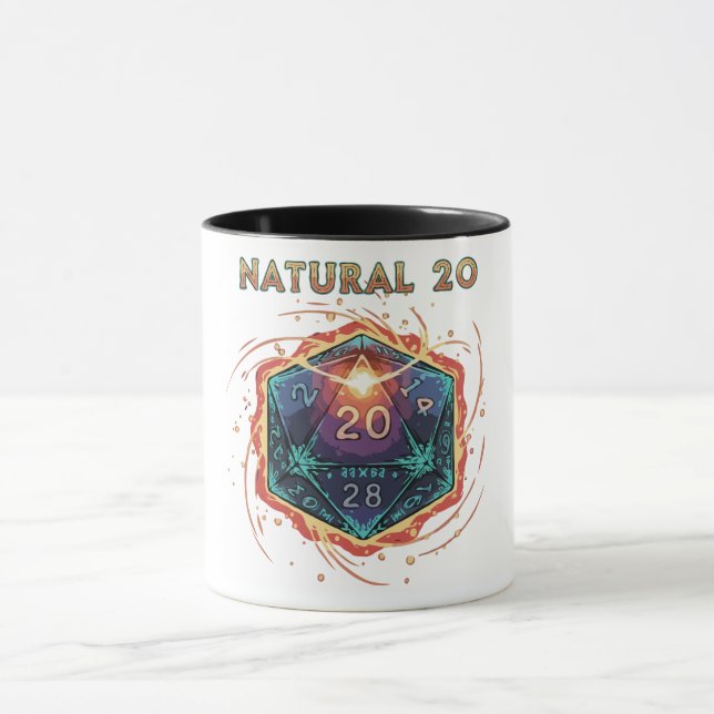 Natural 20 Flaming D20 Dice | Epic D&D Critical  Mug (Center)