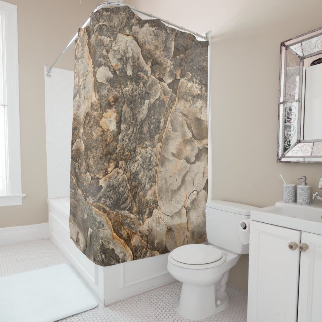 Natural Abstract Marbled Clay Nature Photography Shower Curtain (In Situ)