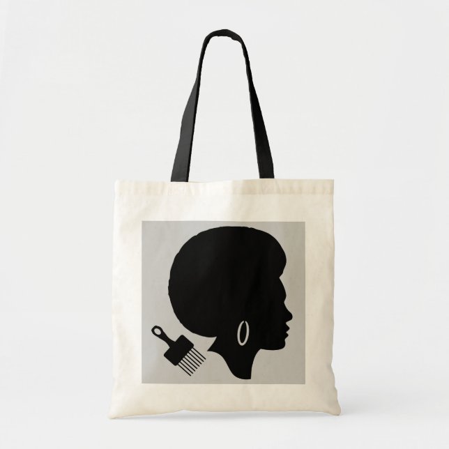 NATURAL AFRO HAIR WOMAN WITH AFRO PICK TOTE BAG (Front)