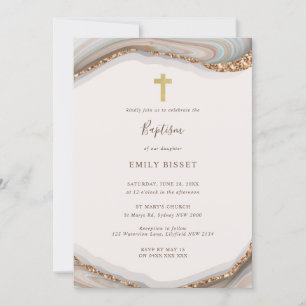 Natural Agate Marble Baptism Invitation