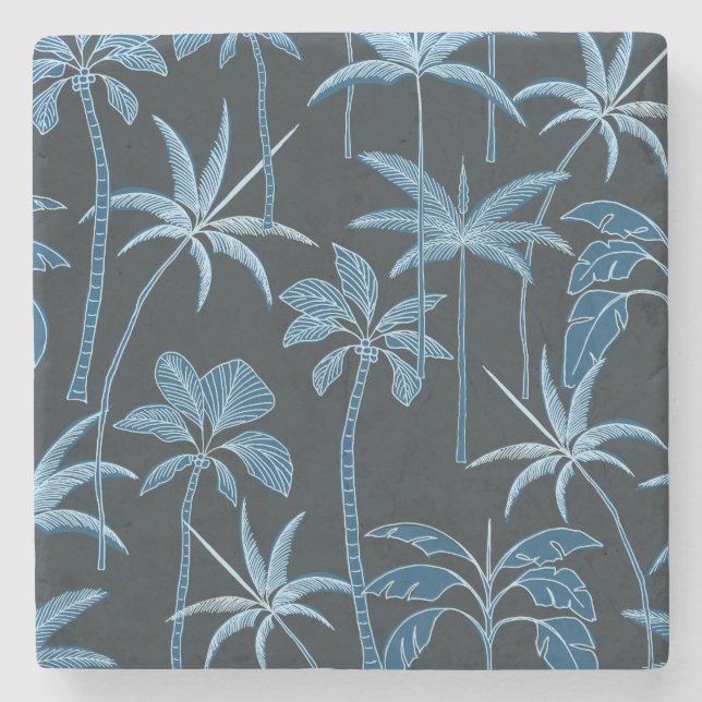 Natural Anchor: Botanical Palm Absorbent Navy Stone Coaster (Front)