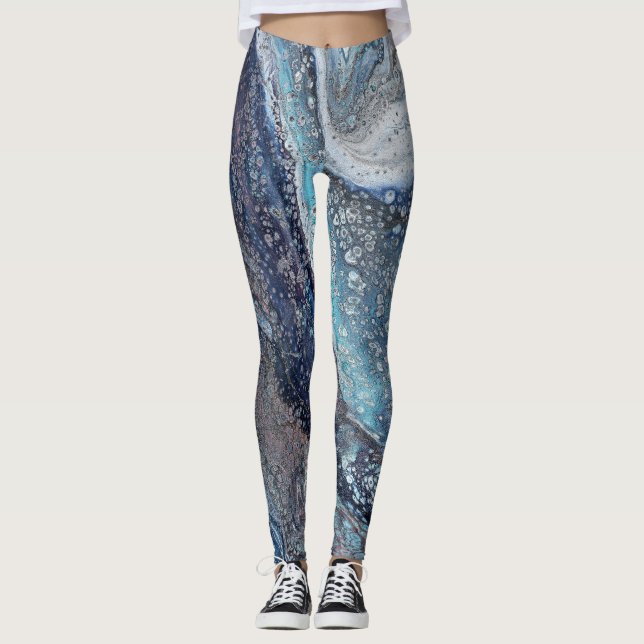 Natural Attraction 1 Blue Fluid Abstract Leggings (Front)