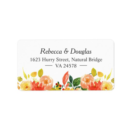 Natural Autumn Peach Watercolor Floral Themed Address Label