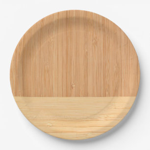 Natural Bamboo Border Wood Grain Look Paper Plate