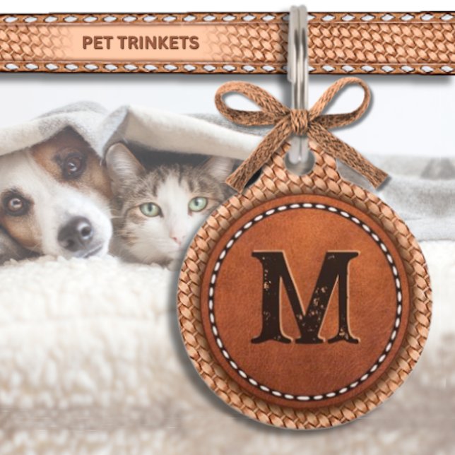 Natural Basketweave and Stitched Leather Monogram Pet Tag (Creator Uploaded)